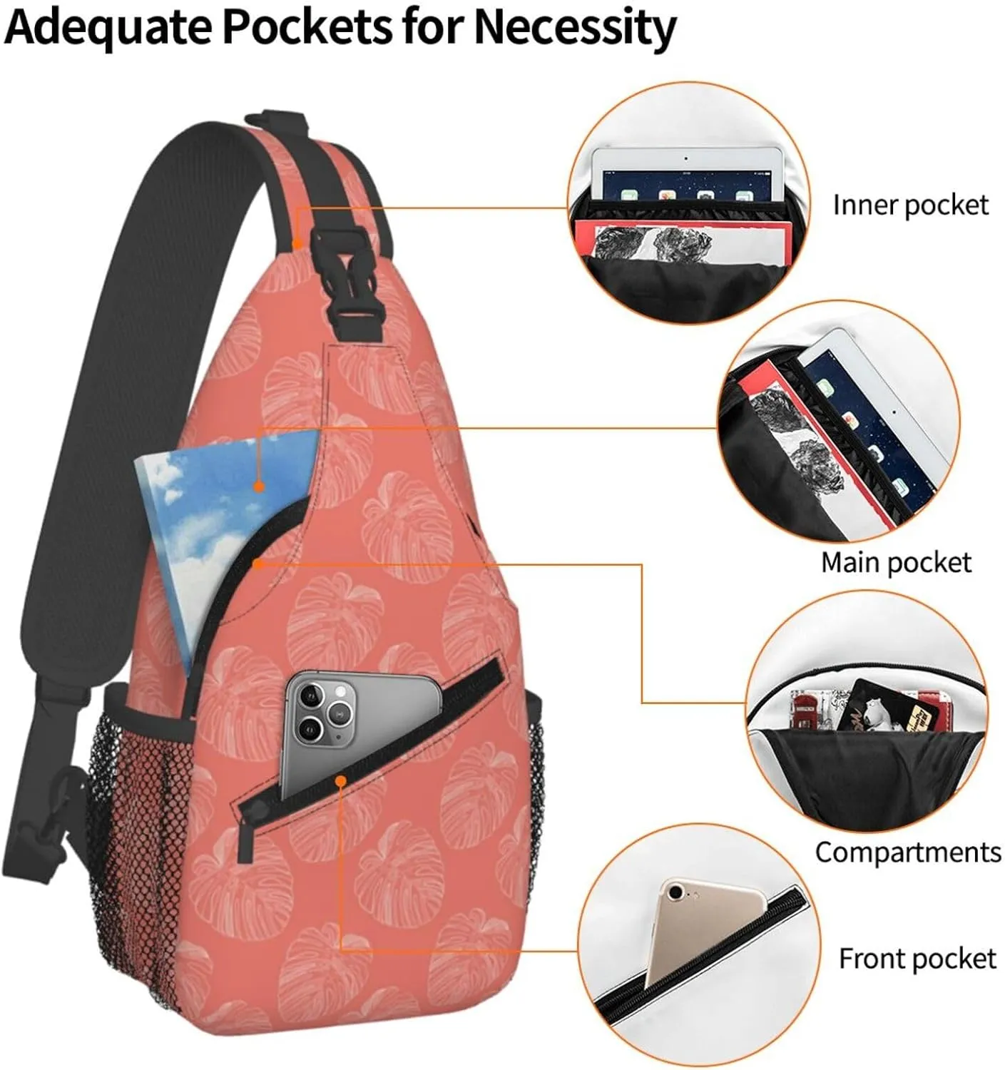Abstract Tropical Monstera Leaf Crossbody Bags Cross Men Chest Bag Adjustable Sling Backpack Shoulder Bag For Women Cycling Travel Sport Hiking