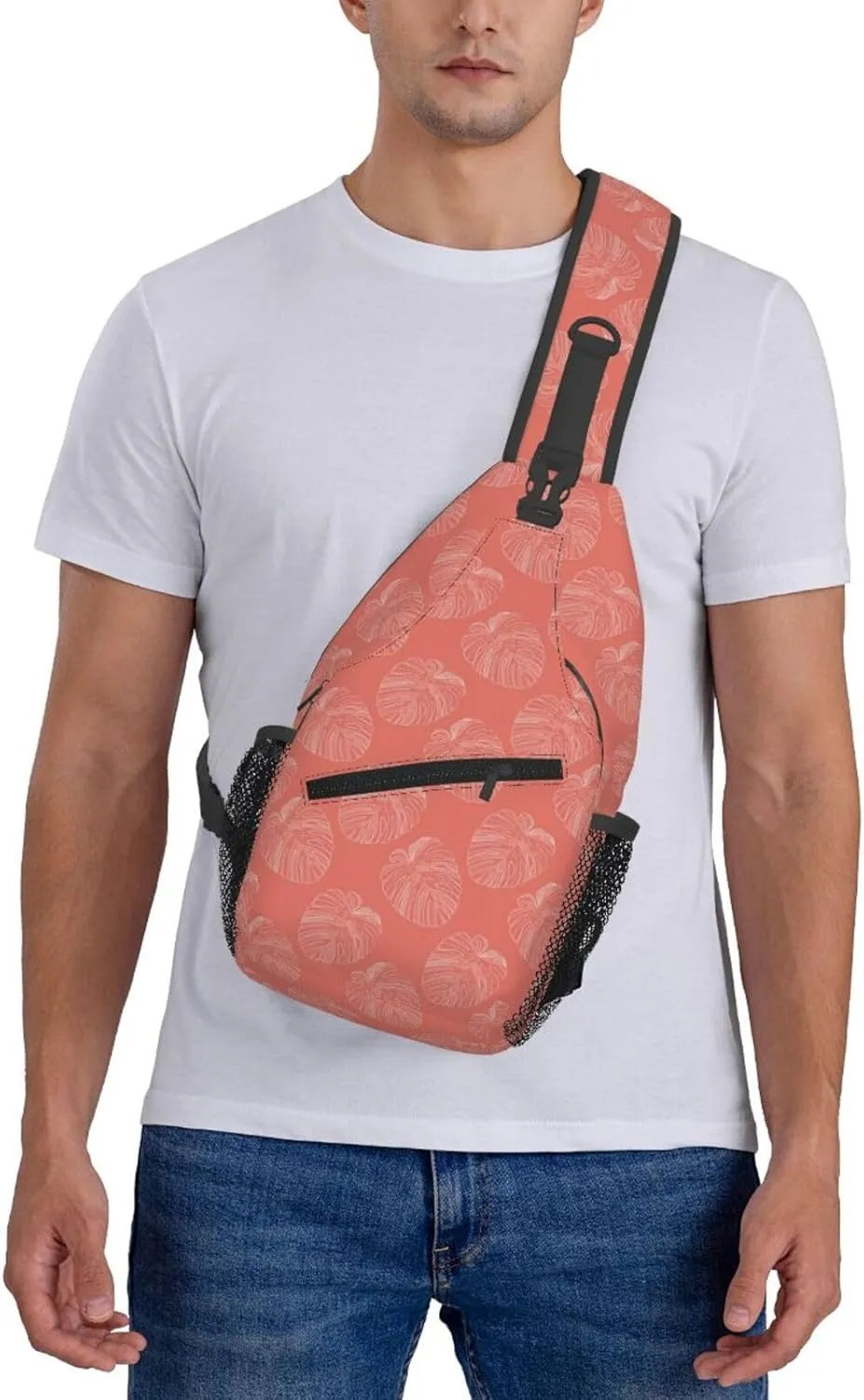 Abstract Tropical Monstera Leaf Crossbody Bags Cross Men Chest Bag Adjustable Sling Backpack Shoulder Bag For Women Cycling Travel Sport Hiking