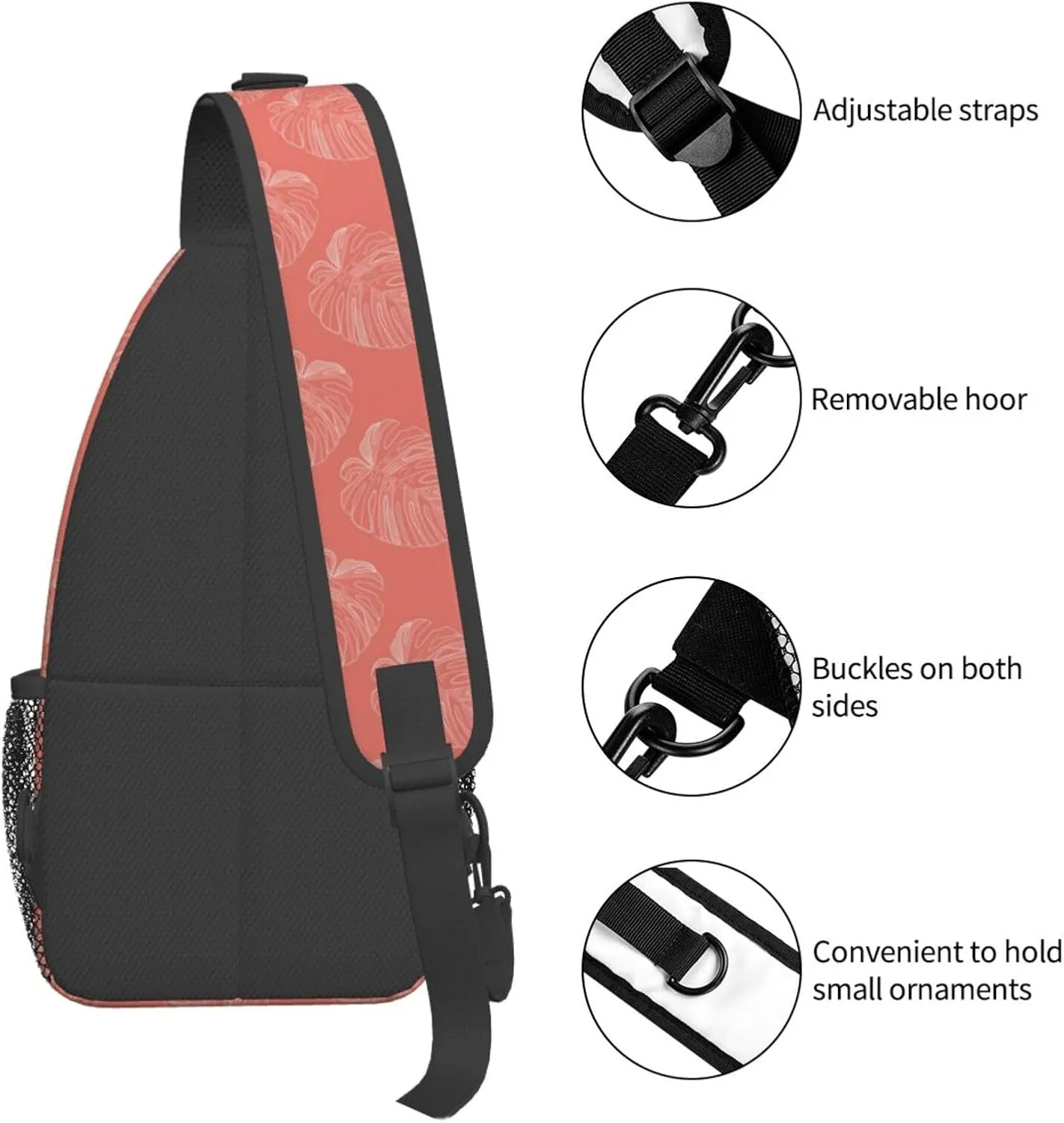 Abstract Tropical Monstera Leaf Crossbody Bags Cross Men Chest Bag Adjustable Sling Backpack Shoulder Bag For Women Cycling Travel Sport Hiking