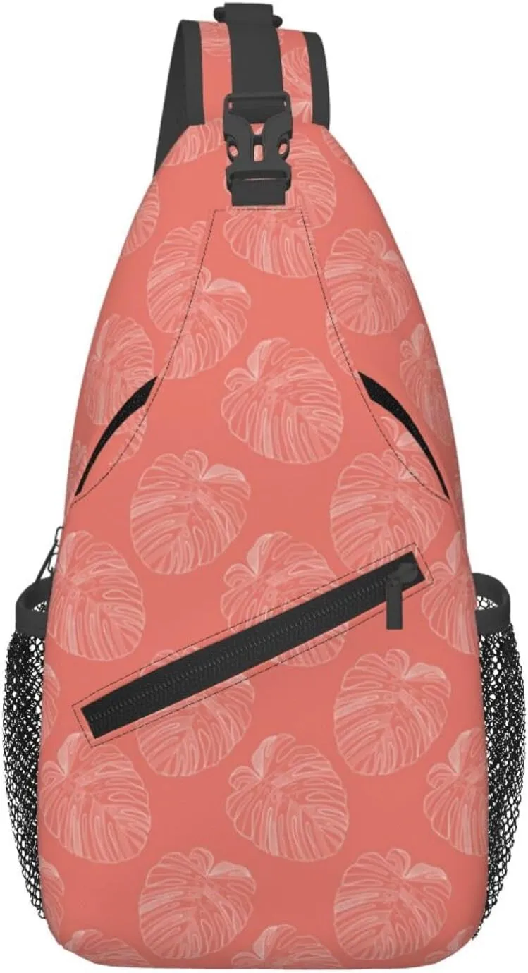 Abstract Tropical Monstera Leaf Crossbody Bags Cross Men Chest Bag Adjustable Sling Backpack Shoulder Bag For Women Cycling Travel Sport Hiking