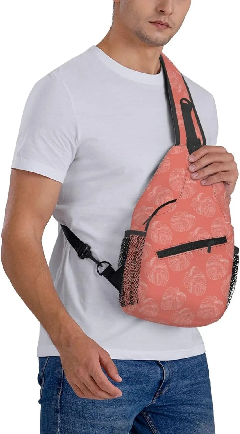 Abstract Tropical Monstera Leaf Crossbody Bags Cross Men Chest Bag Adjustable Sling Backpack Shoulder Bag For Women Cycling Travel Sport Hiking