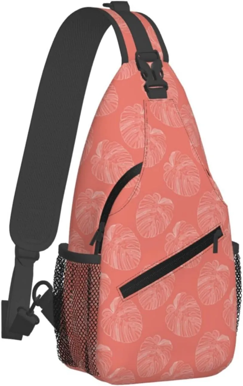 Abstract Tropical Monstera Leaf Crossbody Bags Cross Men Chest Bag Adjustable Sling Backpack Shoulder Bag For Women Cycling Travel Sport Hiking