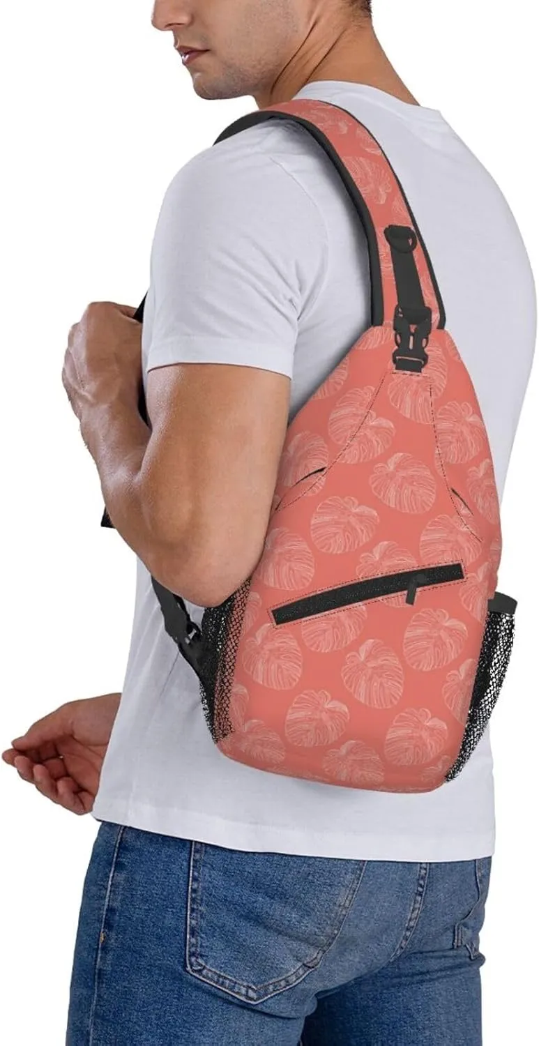 Abstract Tropical Monstera Leaf Crossbody Bags Cross Men Chest Bag Adjustable Sling Backpack Shoulder Bag For Women Cycling Travel Sport Hiking