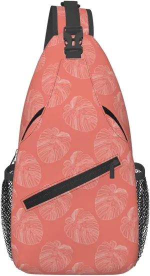 Abstract Tropical Monstera Leaf Crossbody Bags Cross Men Chest Bag Adjustable Sling Backpack Shoulder Bag For Women Cycling Travel Sport Hiking