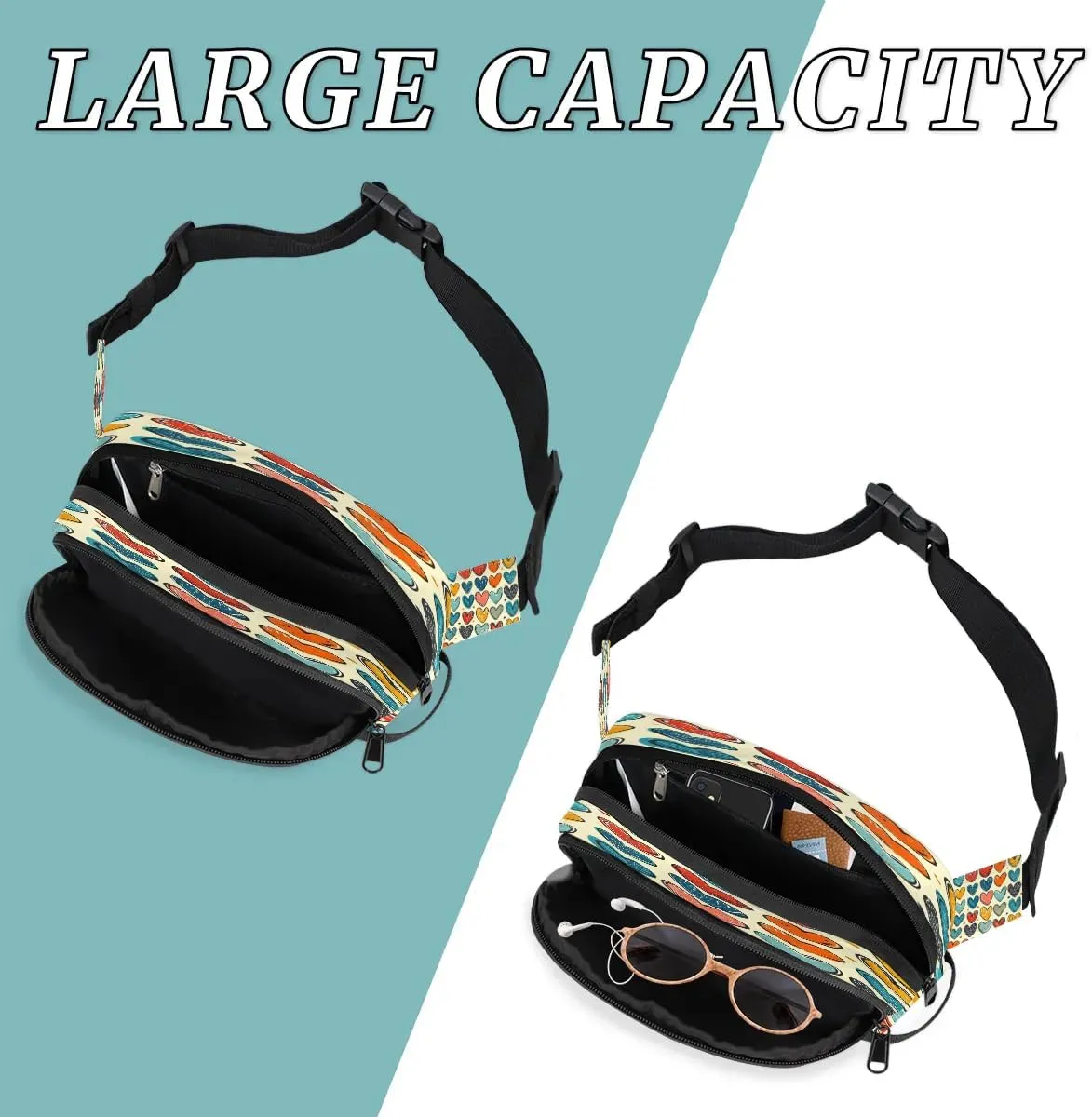 Abstraction Cute Love Printings Fanny Packs for Women Men Waterproof Waist Bag with Adjustable Strap Belt Bag for Travel Running Hiking