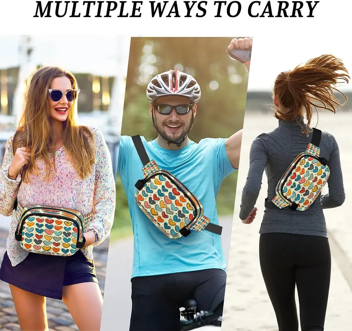 Abstraction Cute Love Printings Fanny Packs for Women Men Waterproof Waist Bag with Adjustable Strap Belt Bag for Travel Running Hiking