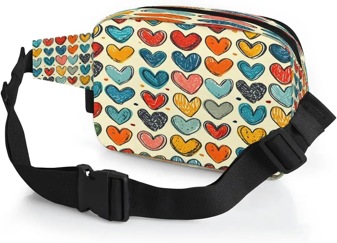 Abstraction Cute Love Printings Fanny Packs for Women Men Waterproof Waist Bag with Adjustable Strap Belt Bag for Travel Running Hiking