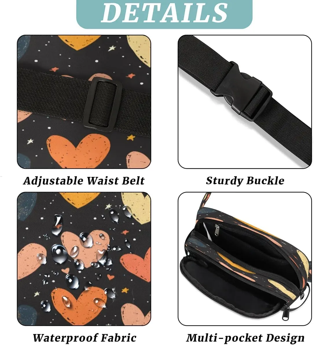 Abstraction Love Color Patterns Fanny Packs for Women Men Waterproof Waist Bag with Adjustable Strap Belt Bag for Travel Running Hiking