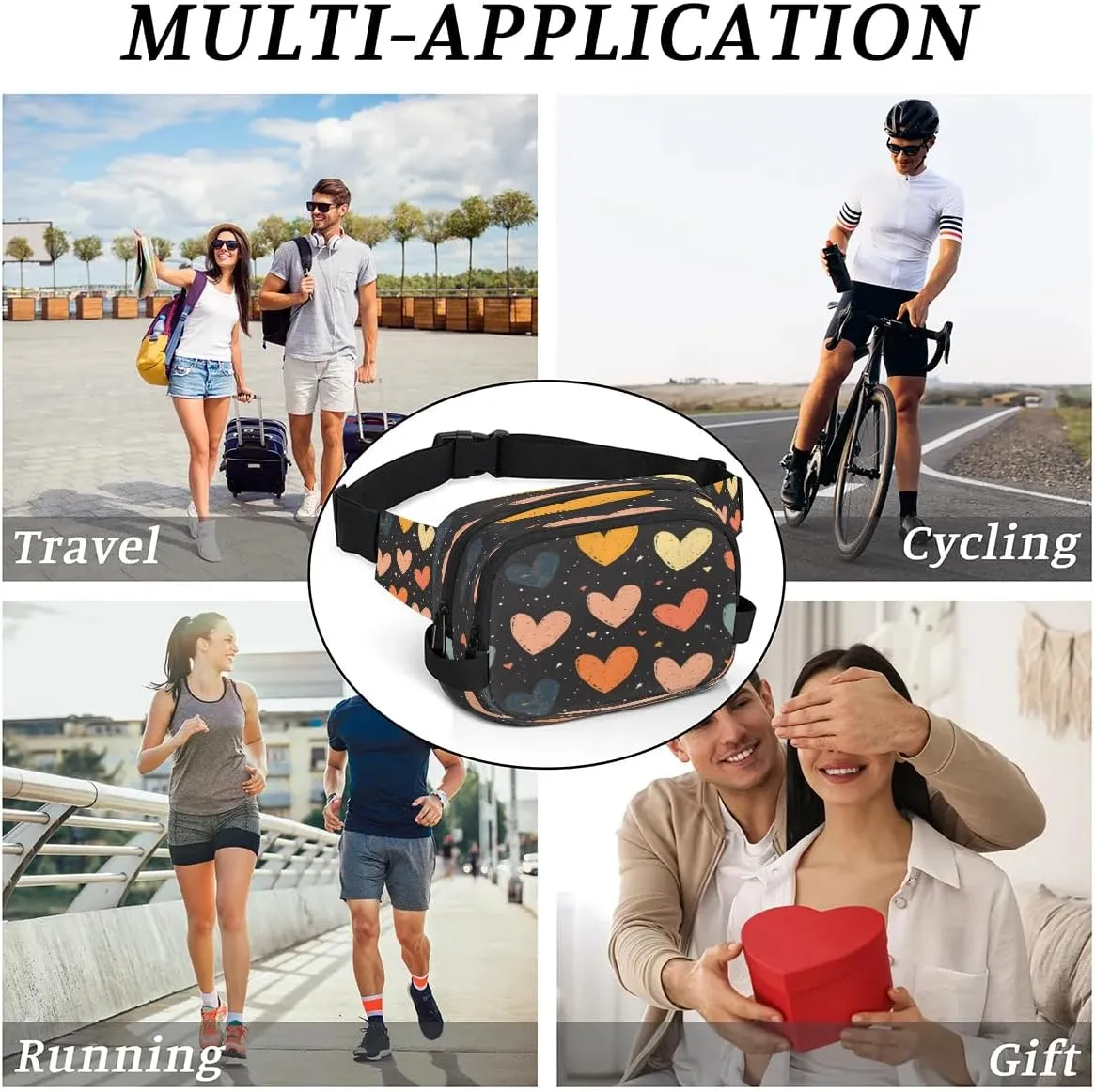 Abstraction Love Color Patterns Fanny Packs for Women Men Waterproof Waist Bag with Adjustable Strap Belt Bag for Travel Running Hiking