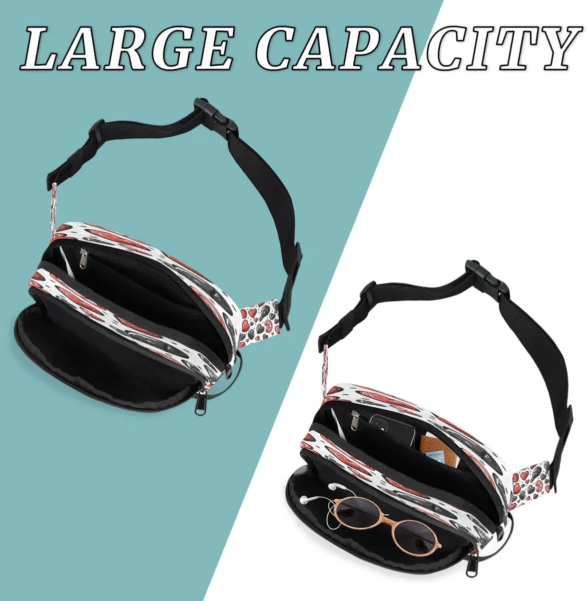 Abstraction Multi Love Printings Fanny Packs for Women Men Waterproof Waist Bag with Adjustable Strap Belt Bag for Travel Running Hiking