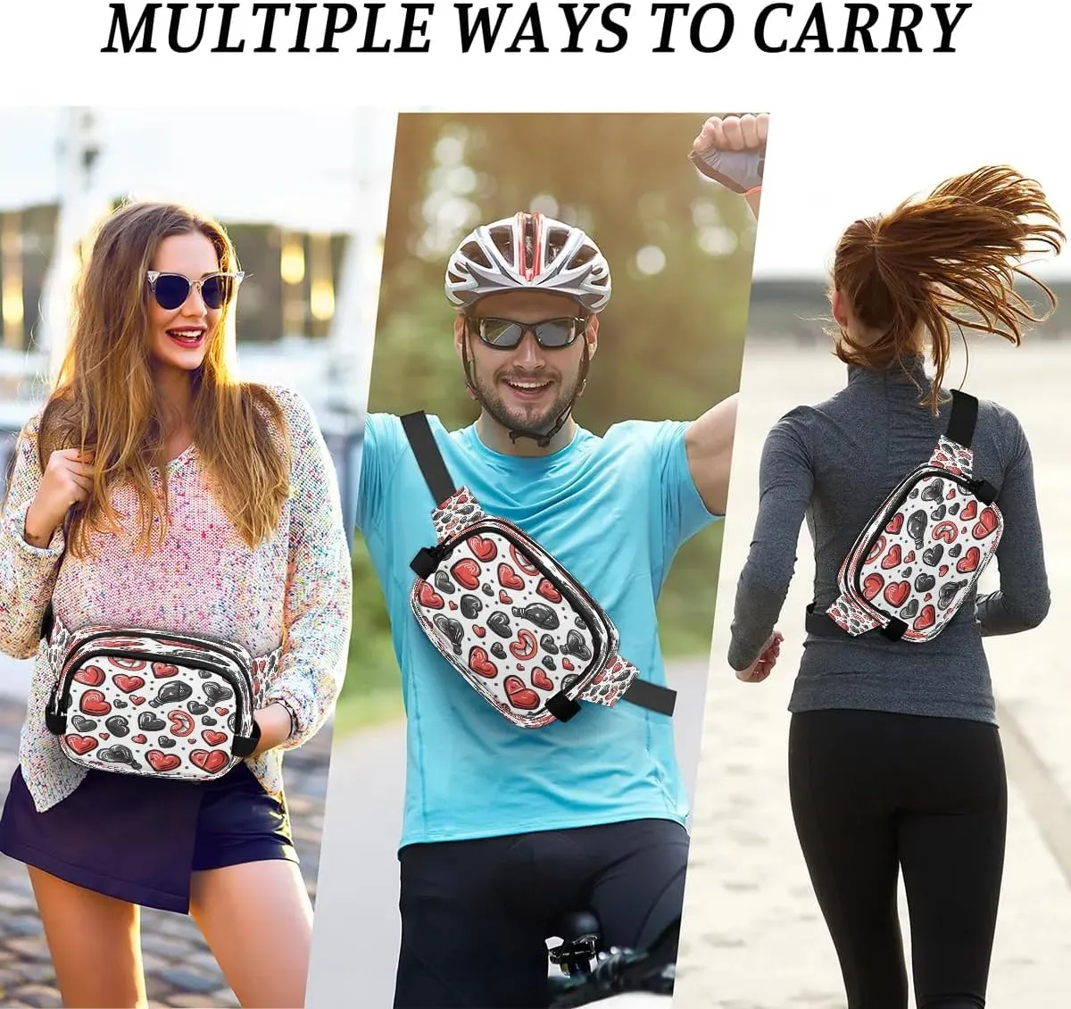 Abstraction Multi Love Printings Fanny Packs for Women Men Waterproof Waist Bag with Adjustable Strap Belt Bag for Travel Running Hiking