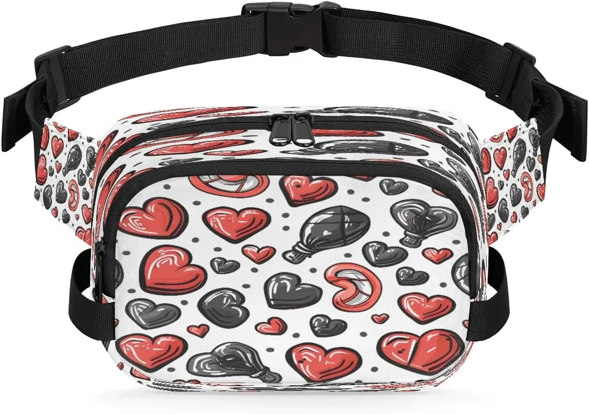 Abstraction Multi Love Printings Fanny Packs for Women Men Waterproof Waist Bag with Adjustable Strap Belt Bag for Travel Running Hiking