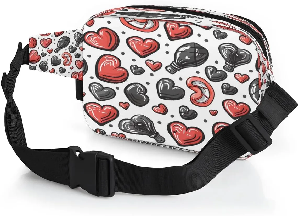 Abstraction Multi Love Printings Fanny Packs for Women Men Waterproof Waist Bag with Adjustable Strap Belt Bag for Travel Running Hiking