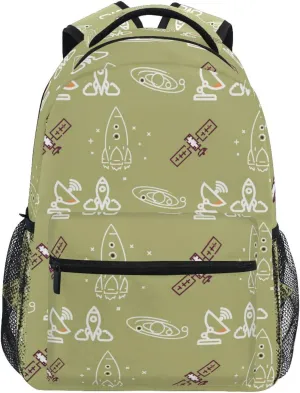 Acpiggto Backpack Daypack Green Rocket Space Universe Nebula Shoulder Bag with Name Label Tag With Padded Shoulder Strap Large Medium Size
