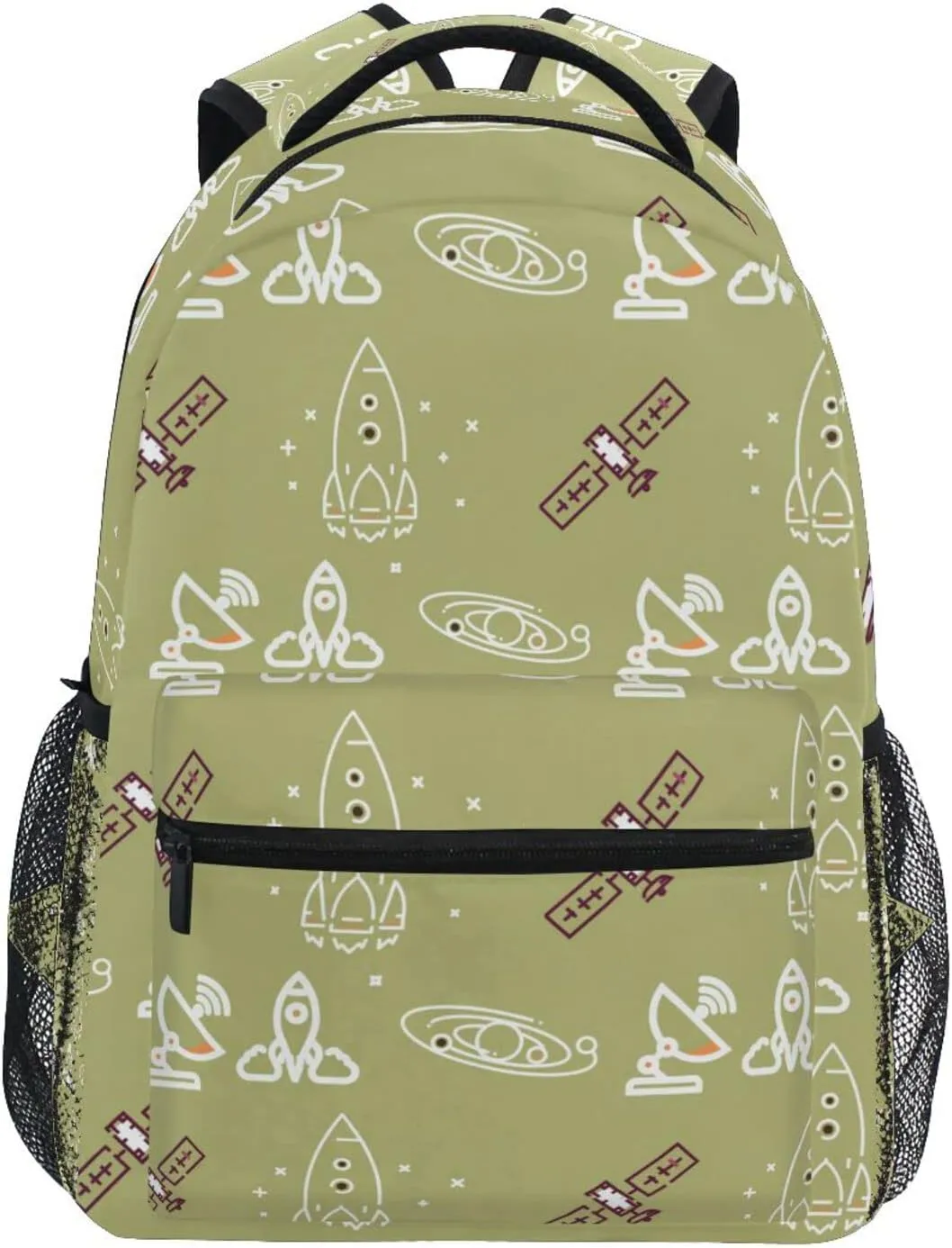 Acpiggto Backpack Daypack Green Rocket Space Universe Nebula Shoulder Bag with Name Label Tag With Padded Shoulder Strap Large Medium Size