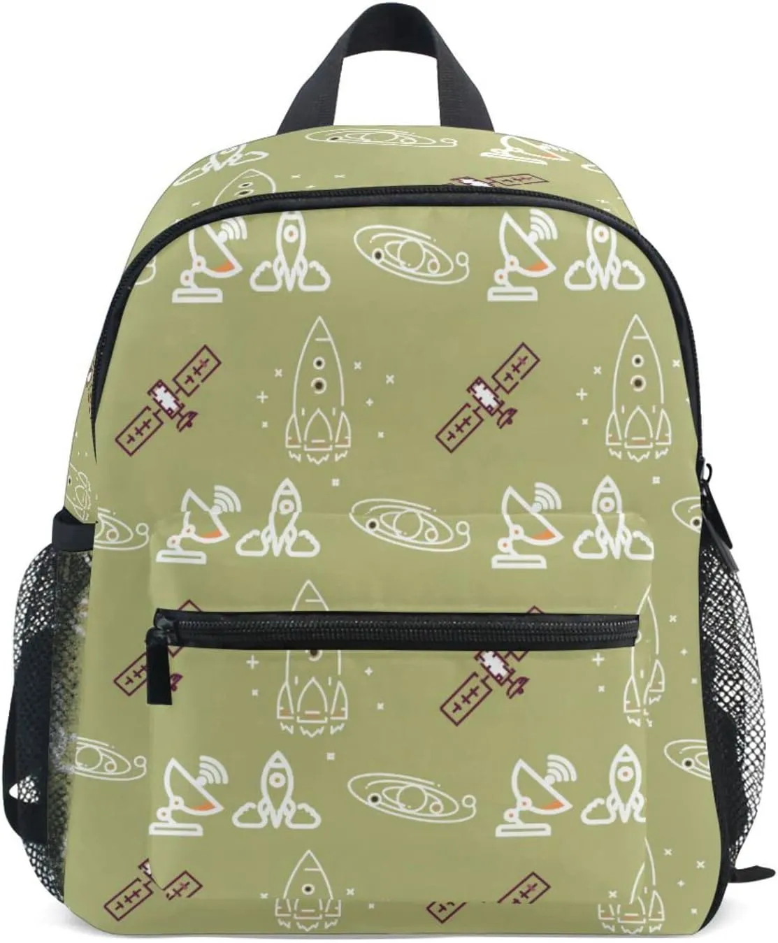 Acpiggto Backpack Daypack Green Rocket Space Universe Nebula Shoulder Bag with Name Label Tag With Padded Shoulder Strap Small Size