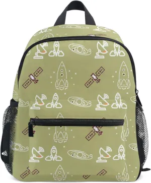 Acpiggto Backpack Daypack Green Rocket Space Universe Nebula Shoulder Bag with Name Label Tag With Padded Shoulder Strap Small Size