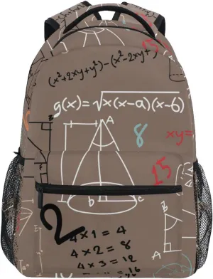Acpiggto Backpack Daypack Shoulder Bag Brown Math Formula Mathematical Education Doodle Rucksack Bookbag Boys Girls
