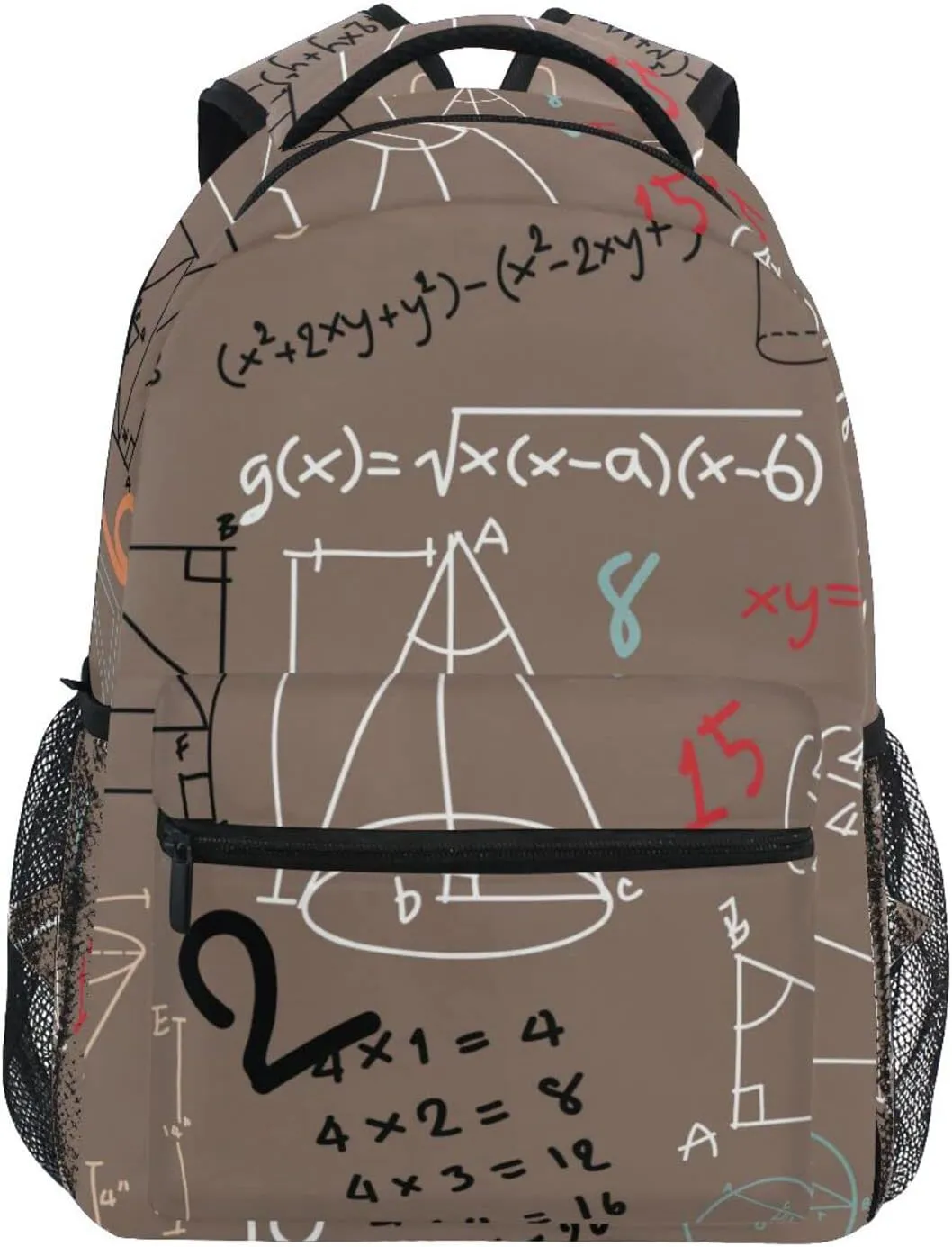 Acpiggto Backpack Daypack Shoulder Bag Brown Math Formula Mathematical Education Doodle Rucksack Bookbag Boys Girls