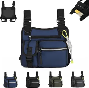 Adjustable Zipper Multi-Functional Tactical Chest Bag Chest Bag for Men for Hiking, Fitness, Outdoor (Blue)