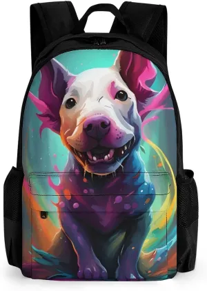 Adorable Bull Terrier Dog Art Rucksack Polyester Anti-Theft Multipurpose Carry On Bag Large Capacity Travel and Sport Backpack Rucksack With Smooth Zippers
