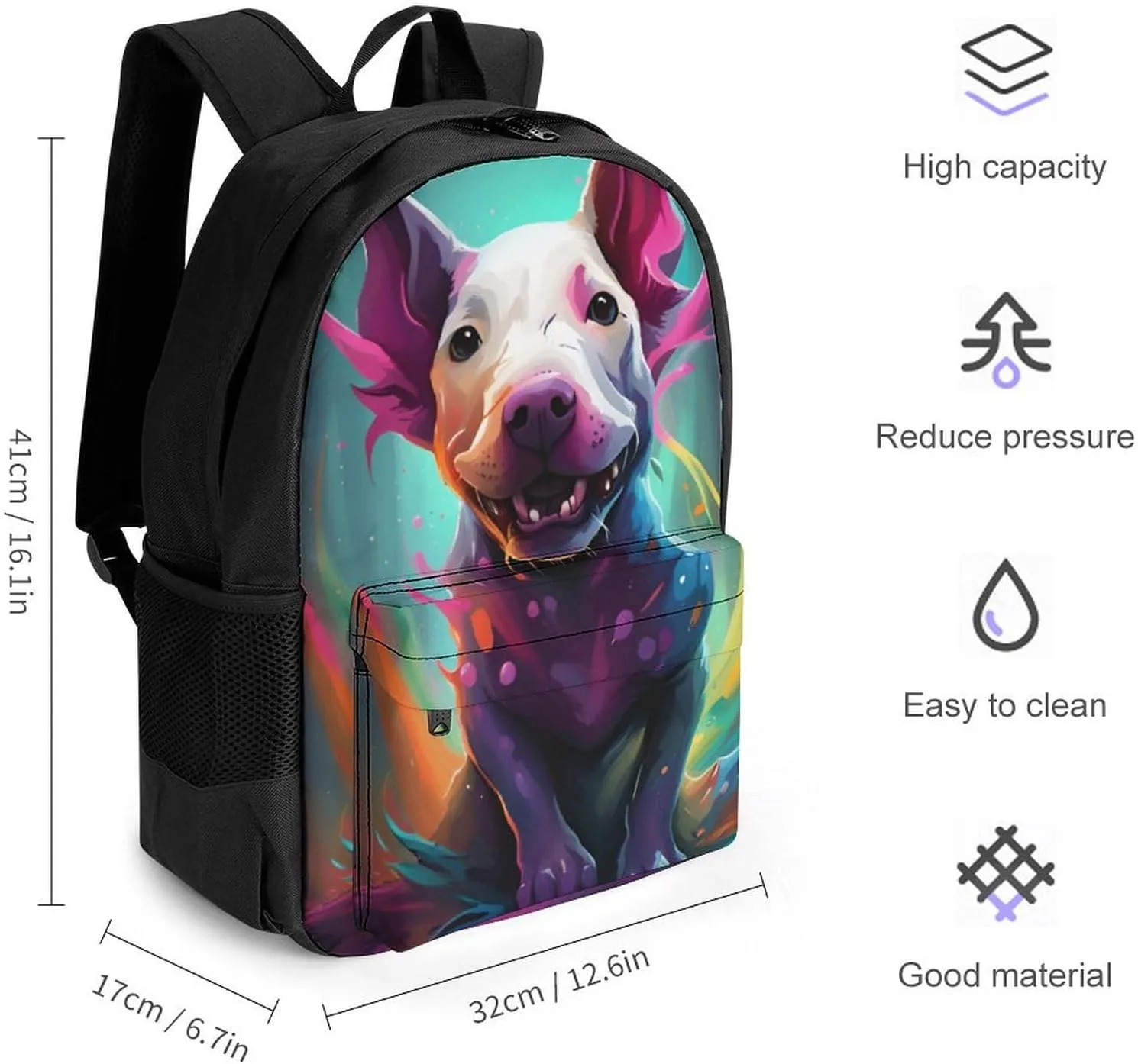 Adorable Bull Terrier Dog Art Rucksack Polyester Anti-Theft Multipurpose Carry On Bag Large Capacity Travel and Sport Backpack Rucksack With Smooth Zippers