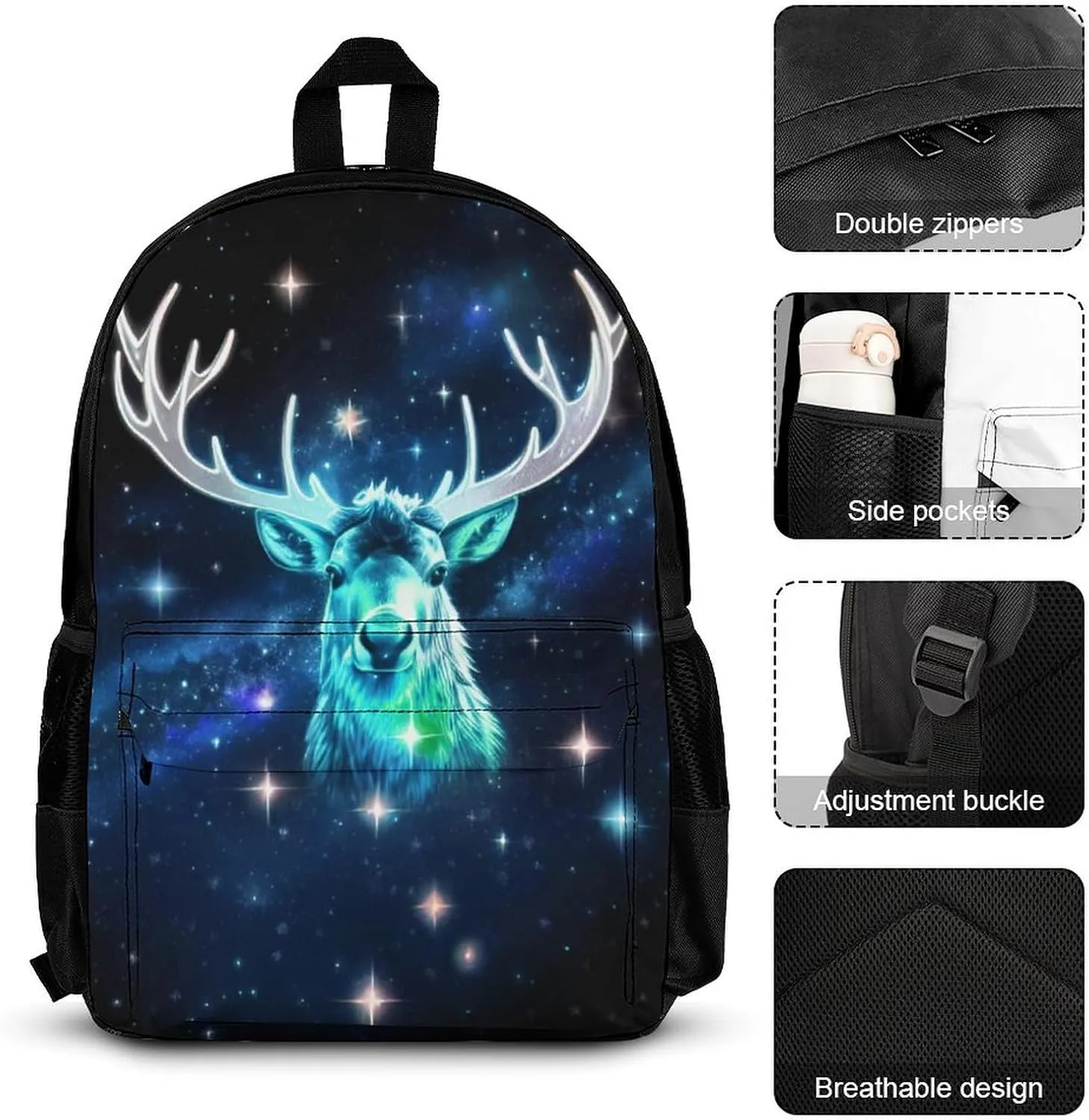 Adults Rucksacks - Galaxy Starry Sky Christmas Elk Moose Art Bookbag College Bookbag Travel Hiking & Camping Rucksack, 3 Piece Daypack Climbing Shoulder Bag