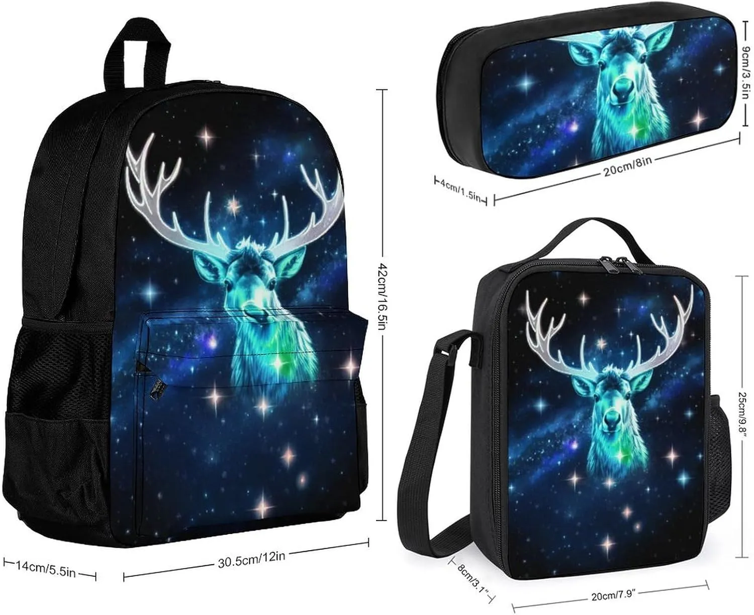 Adults Rucksacks - Galaxy Starry Sky Christmas Elk Moose Art Bookbag College Bookbag Travel Hiking & Camping Rucksack, 3 Piece Daypack Climbing Shoulder Bag