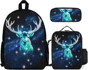 Adults Rucksacks - Galaxy Starry Sky Christmas Elk Moose Art Bookbag College Bookbag Travel Hiking & Camping Rucksack, 3 Piece Daypack Climbing Shoulder Bag