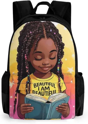 African American Black Woman Book Art Rucksack Polyester Anti-Theft Multipurpose Bookbag Big Capacity Travel and Sport Backpack Rucksack With Side Pockets