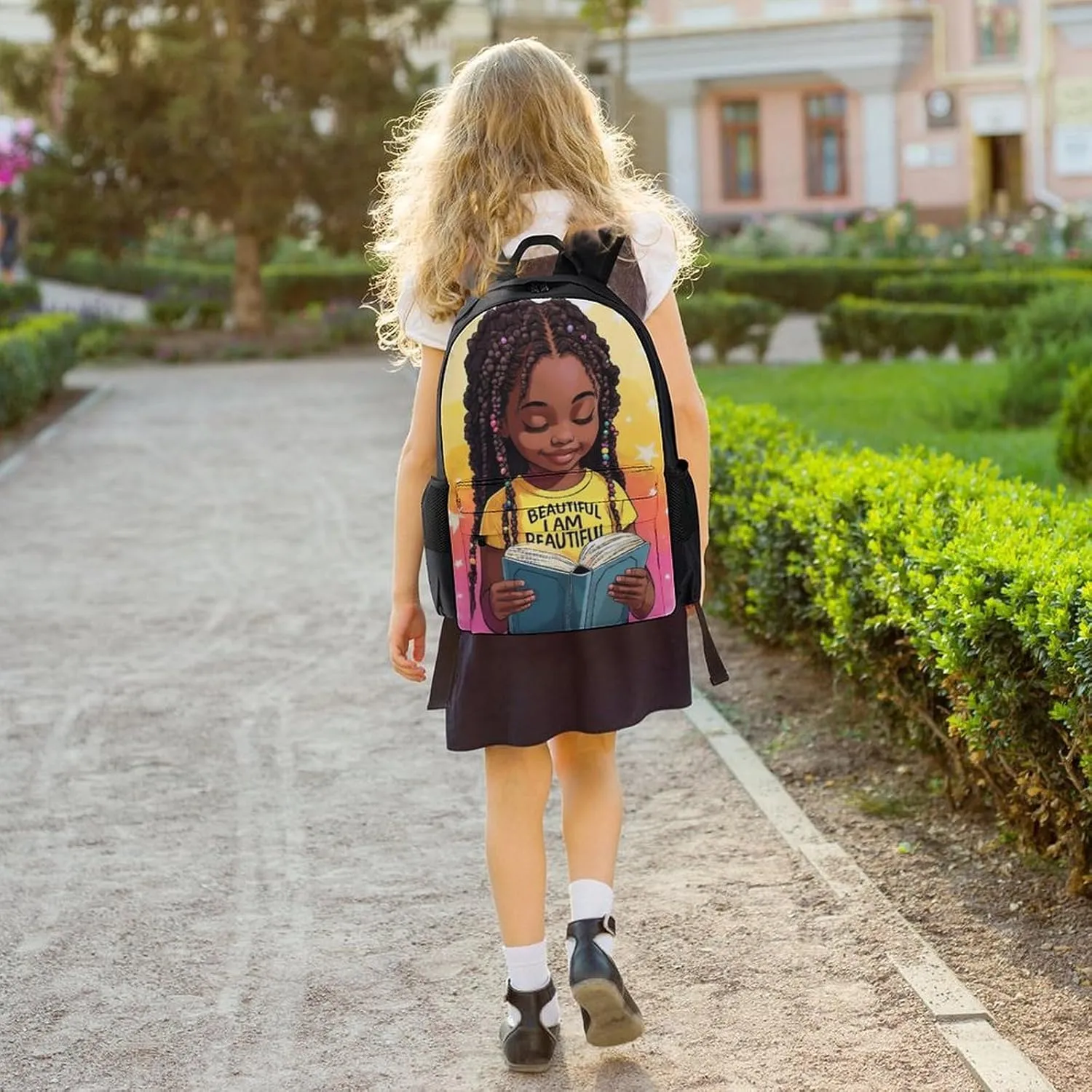 African American Black Woman Book Art Rucksack Polyester Anti-Theft Multipurpose Bookbag Big Capacity Travel and Sport Backpack Rucksack With Side Pockets
