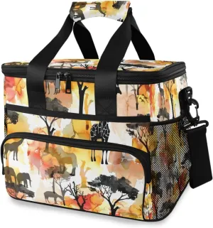 African Animals Silhouettes Leaf Cooler Bag Insulated Cooler Soft Sided Cooler 24 Can Portable Picnic Bag Large Leakproof Lunch Bag Box for Beach Grocery Camping Travel Car Men Women
