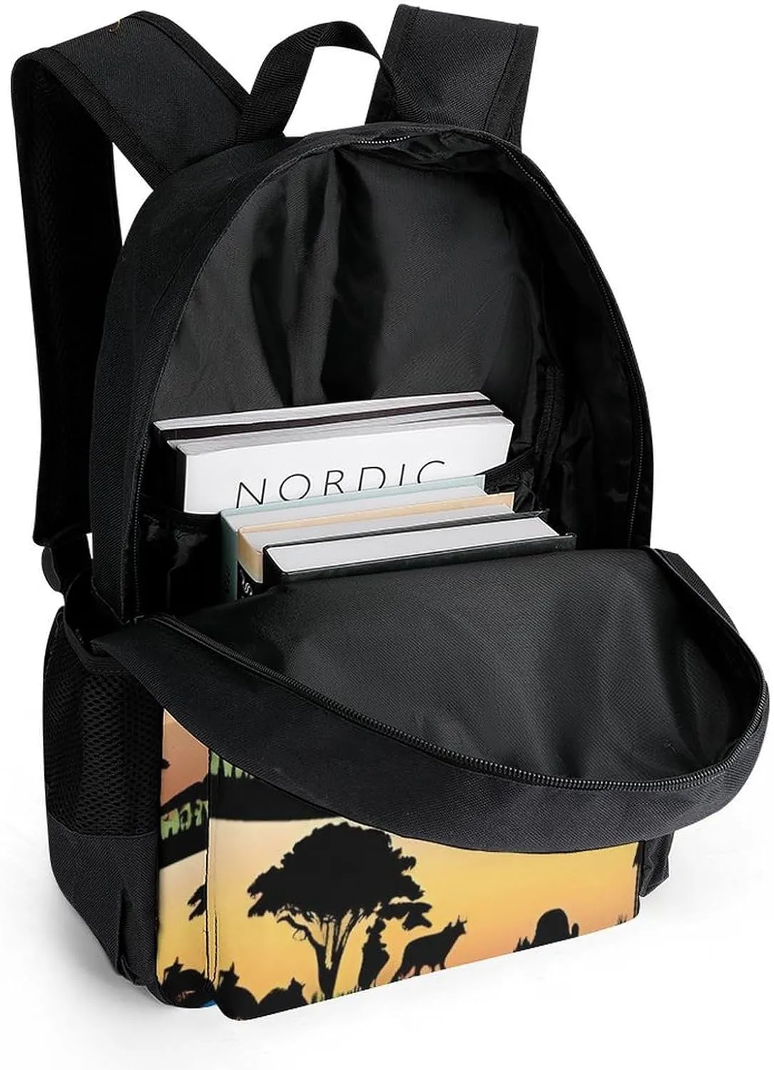 African Wild Animals Acacia Trees Art Rucksack Polyester Anti-Theft Multipurpose Bookbag Big Capacity Travel and Sport Backpack Rucksack With Side Pockets
