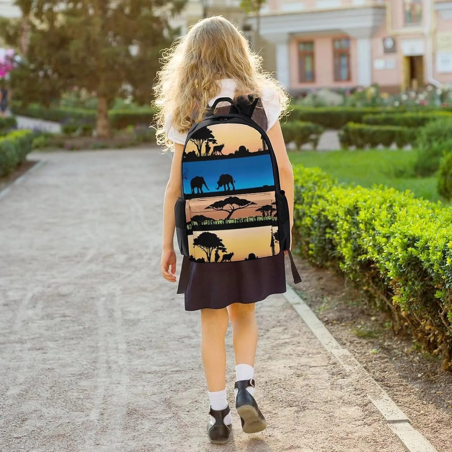 African Wild Animals Acacia Trees Art Rucksack Polyester Anti-Theft Multipurpose Bookbag Big Capacity Travel and Sport Backpack Rucksack With Side Pockets
