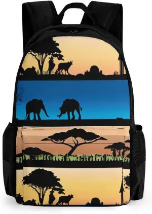 African Wild Animals Acacia Trees Art Rucksack Polyester Anti-Theft Multipurpose Bookbag Big Capacity Travel and Sport Backpack Rucksack With Side Pockets