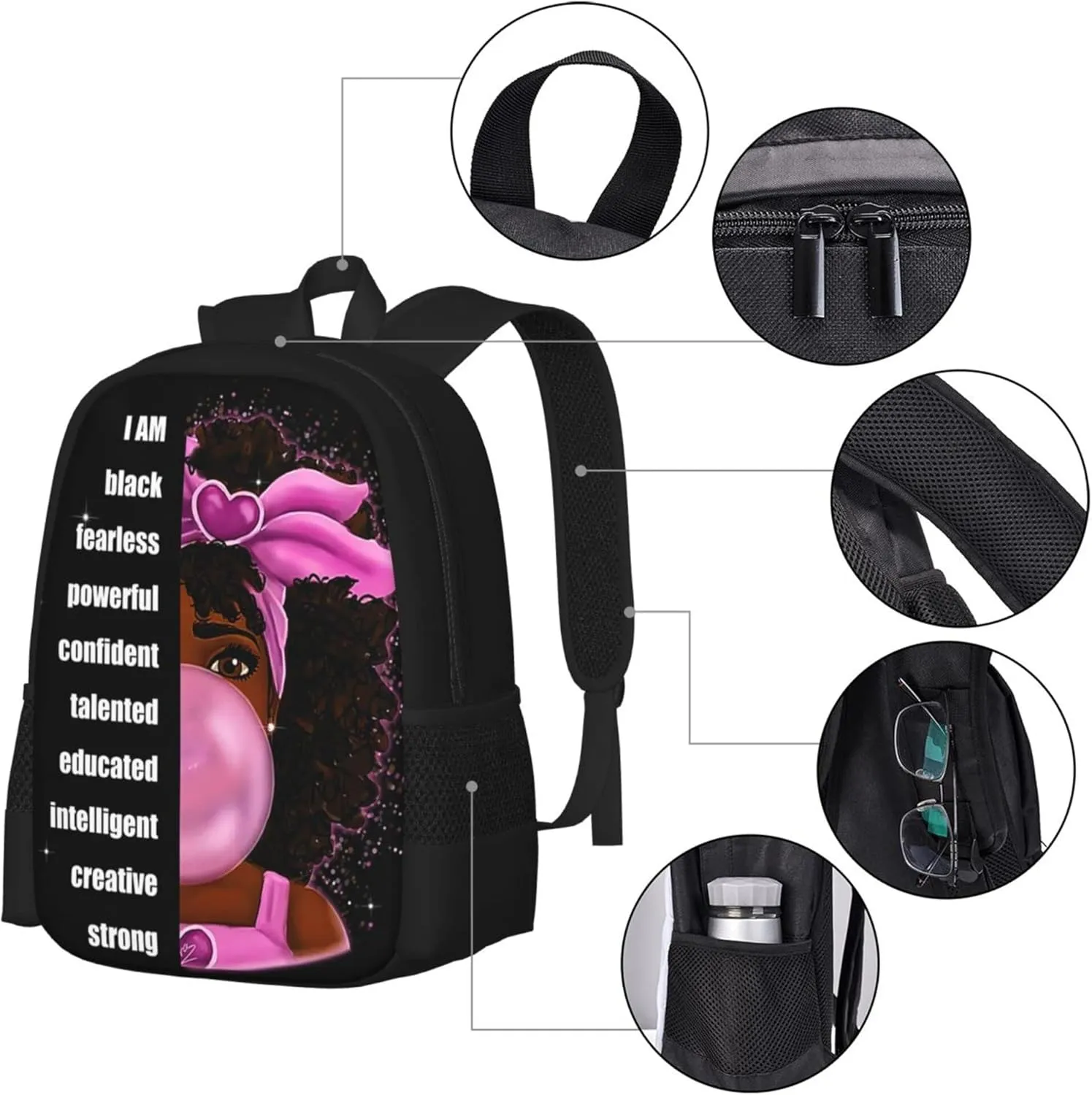 Afro Black Girl Backpack Laptop Backpack African Bookbag for Teen Women School Students Office 17 Inch
