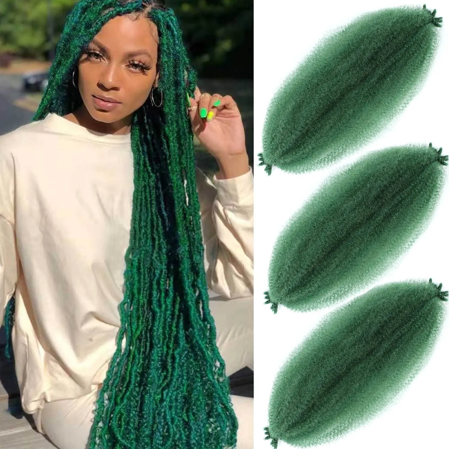 Afro Twist Hair 24 Inch 3 Packs, Springy Afro Twist Hair Pre Fluffed Spring Twist Hair Pre Stretched Wrapping Hair for Soft Locs Hair Extensions (24 Inch (Pack of 3), 1B#)