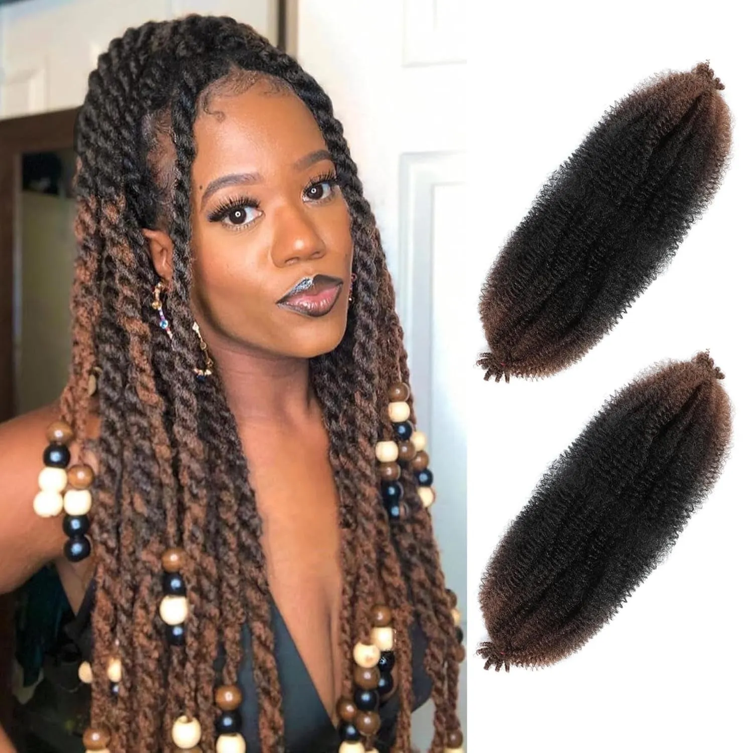 Afro Twist Hair 24 Inch 3 Packs, Springy Afro Twist Hair Pre Fluffed Spring Twist Hair Pre Stretched Wrapping Hair for Soft Locs Hair Extensions (24 Inch (Pack of 3), 1B#)