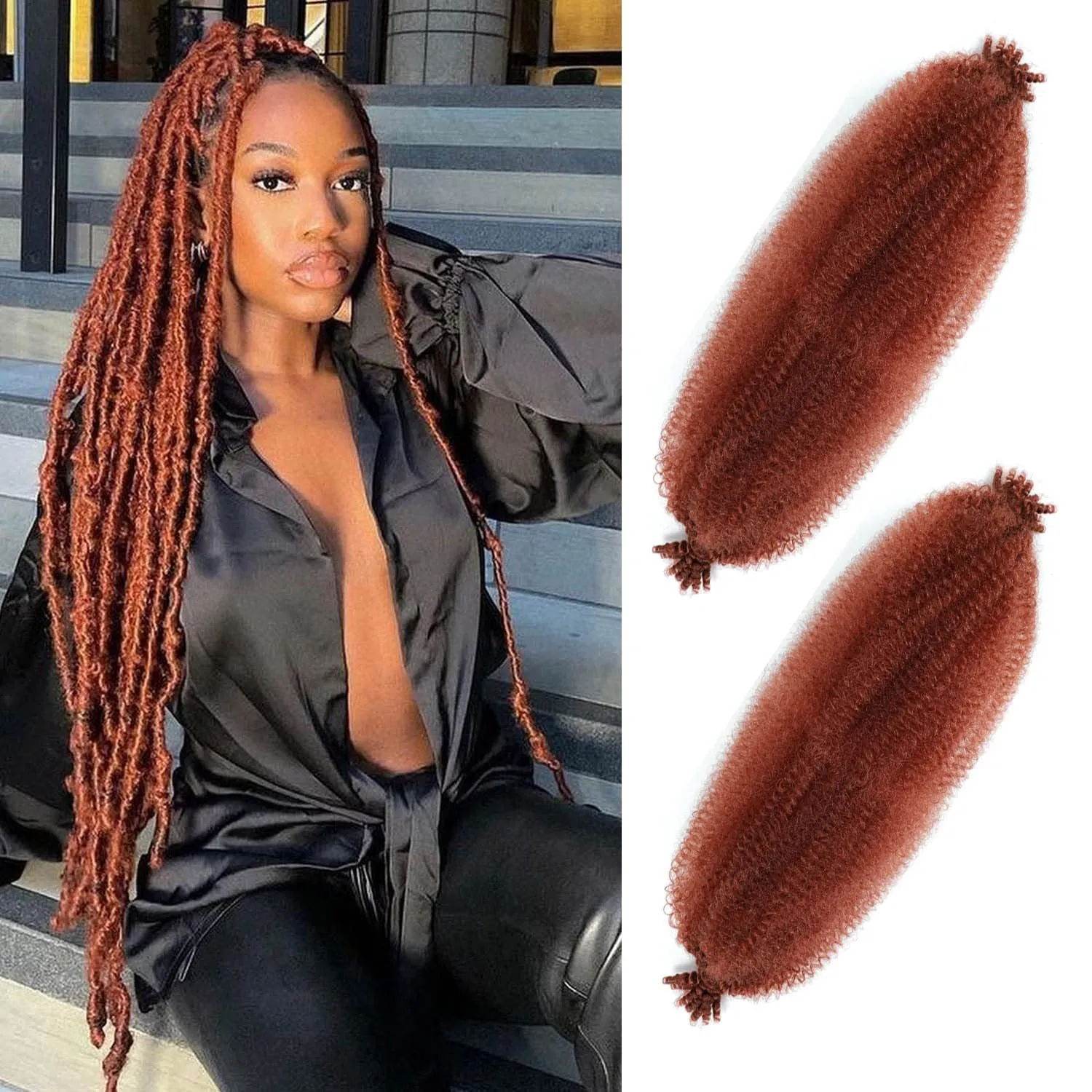Afro Twist Hair 24 Inch 3 Packs, Springy Afro Twist Hair Pre Fluffed Spring Twist Hair Pre Stretched Wrapping Hair for Soft Locs Hair Extensions (24 Inch (Pack of 3), 1B#)