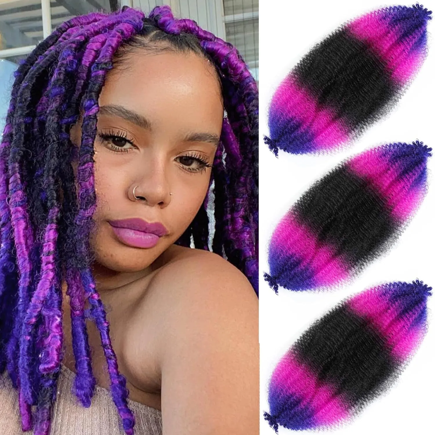 Afro Twist Hair 24 Inch 3 Packs, Springy Afro Twist Hair Pre Fluffed Spring Twist Hair Pre Stretched Wrapping Hair for Soft Locs Hair Extensions (24 Inch (Pack of 3), 1B#)