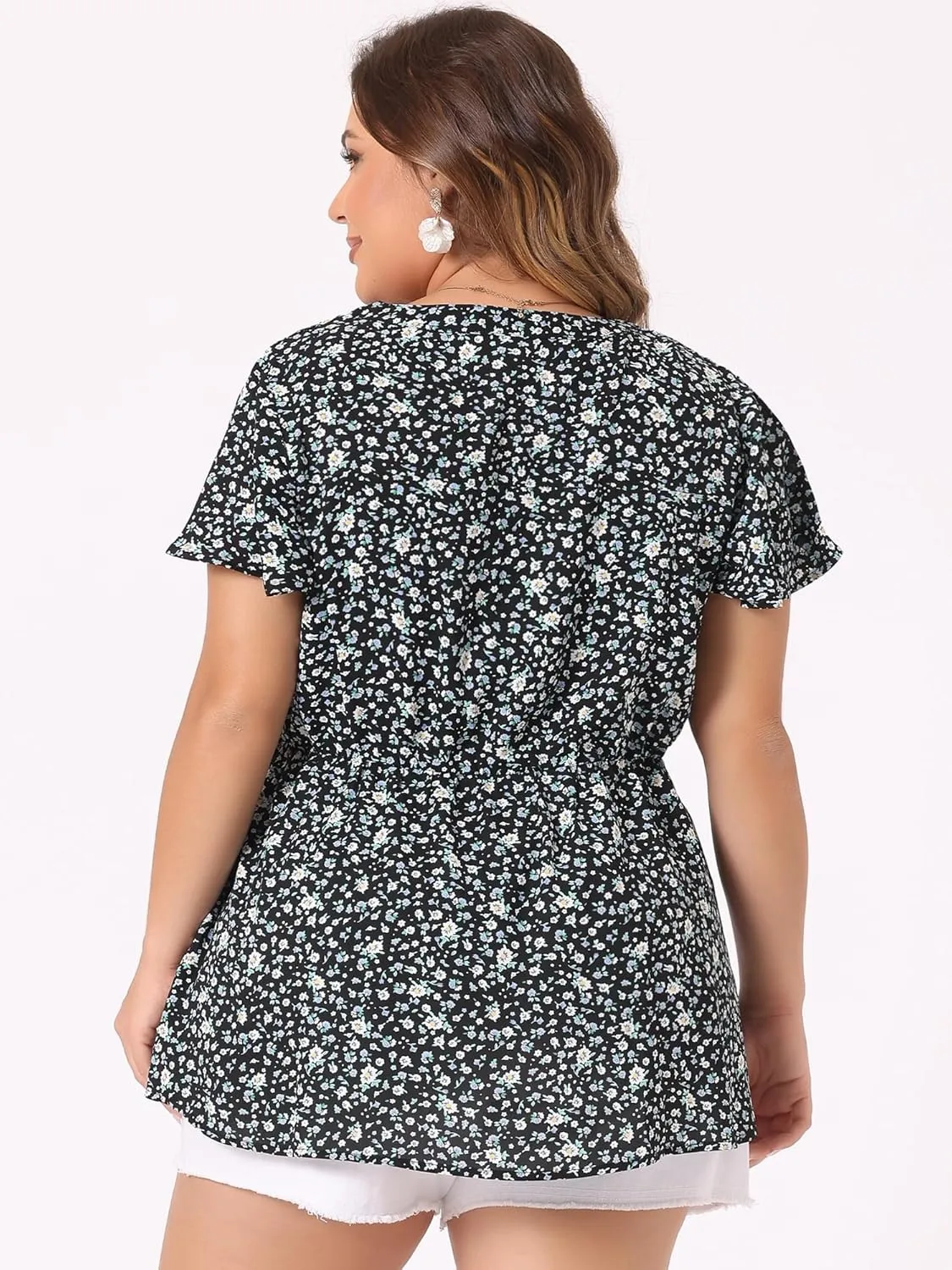 Agnes Orinda Women's Plus Size Floral Tops Elastic Waist Lightweight Chiffon Blouses 2024 Summer Tops
