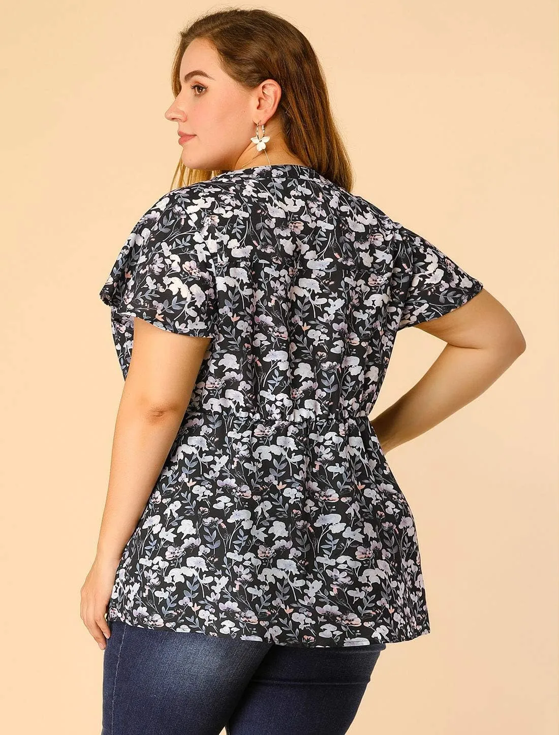 Agnes Orinda Women's Plus Size Floral Tops Elastic Waist Lightweight Chiffon Blouses 2024 Summer Tops