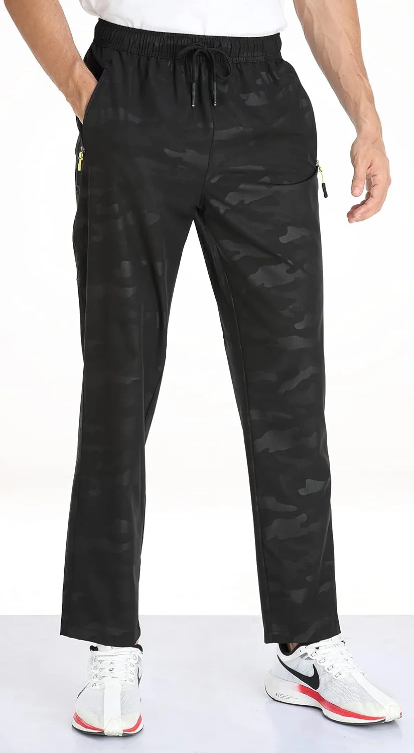 AIRIKE Men's Elastic Waist Hiking Pants Water Resistant Quick-Dry Lightweight Outdoor Sweatpants with Zipper Pockets