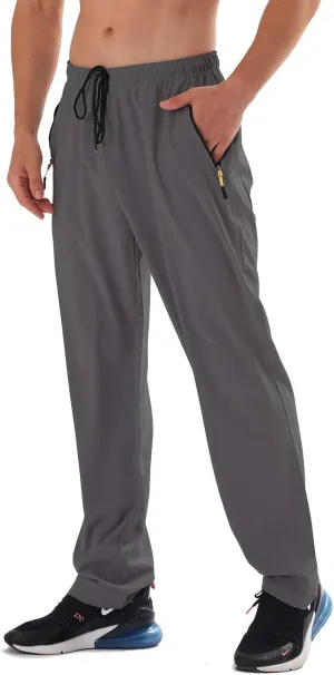 AIRIKE Men's Elastic Waist Hiking Pants Water Resistant Quick-Dry Lightweight Outdoor Sweatpants with Zipper Pockets