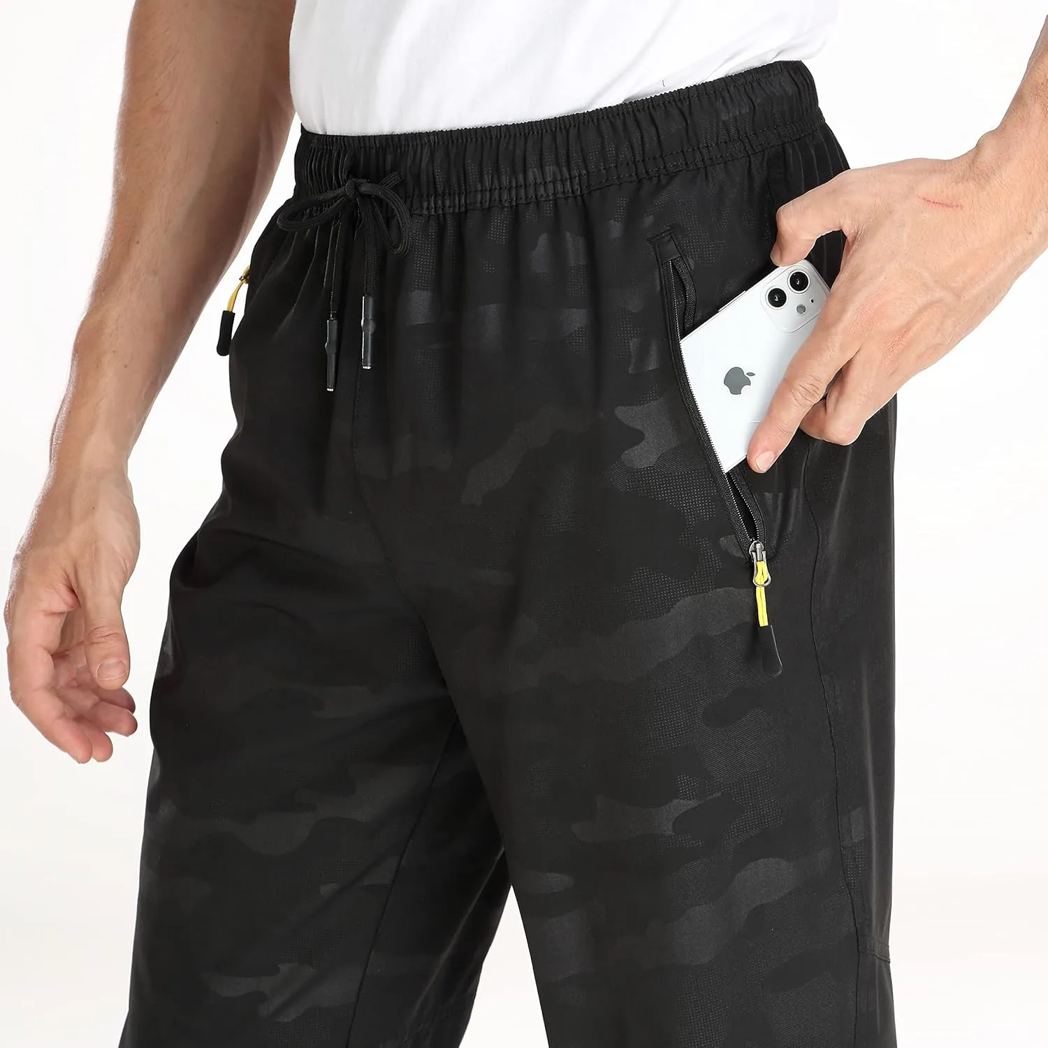 AIRIKE Men's Elastic Waist Hiking Pants Water Resistant Quick-Dry Lightweight Outdoor Sweatpants with Zipper Pockets