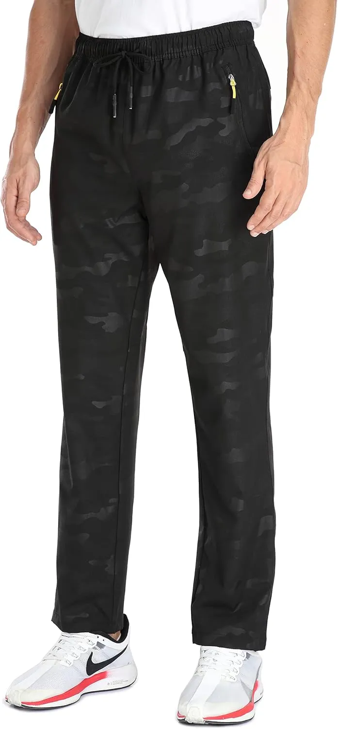 AIRIKE Men's Elastic Waist Hiking Pants Water Resistant Quick-Dry Lightweight Outdoor Sweatpants with Zipper Pockets