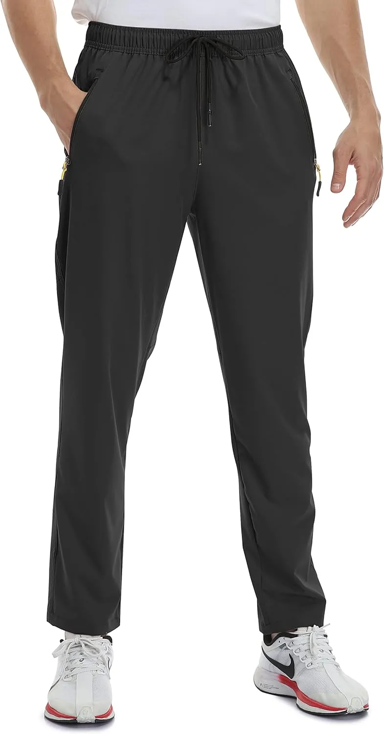 AIRIKE Men's Elastic Waist Hiking Pants Water Resistant Quick-Dry Lightweight Outdoor Sweatpants with Zipper Pockets