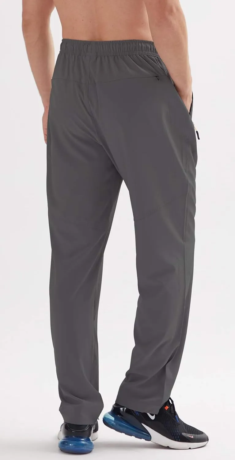 AIRIKE Men's Elastic Waist Hiking Pants Water Resistant Quick-Dry Lightweight Outdoor Sweatpants with Zipper Pockets