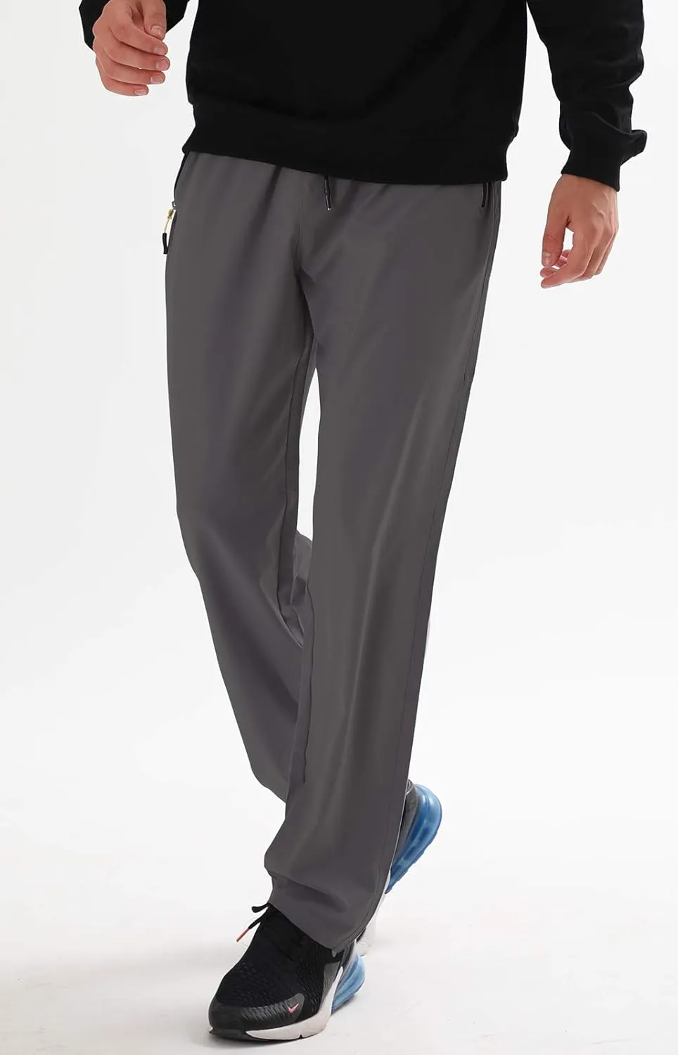 AIRIKE Men's Elastic Waist Hiking Pants Water Resistant Quick-Dry Lightweight Outdoor Sweatpants with Zipper Pockets