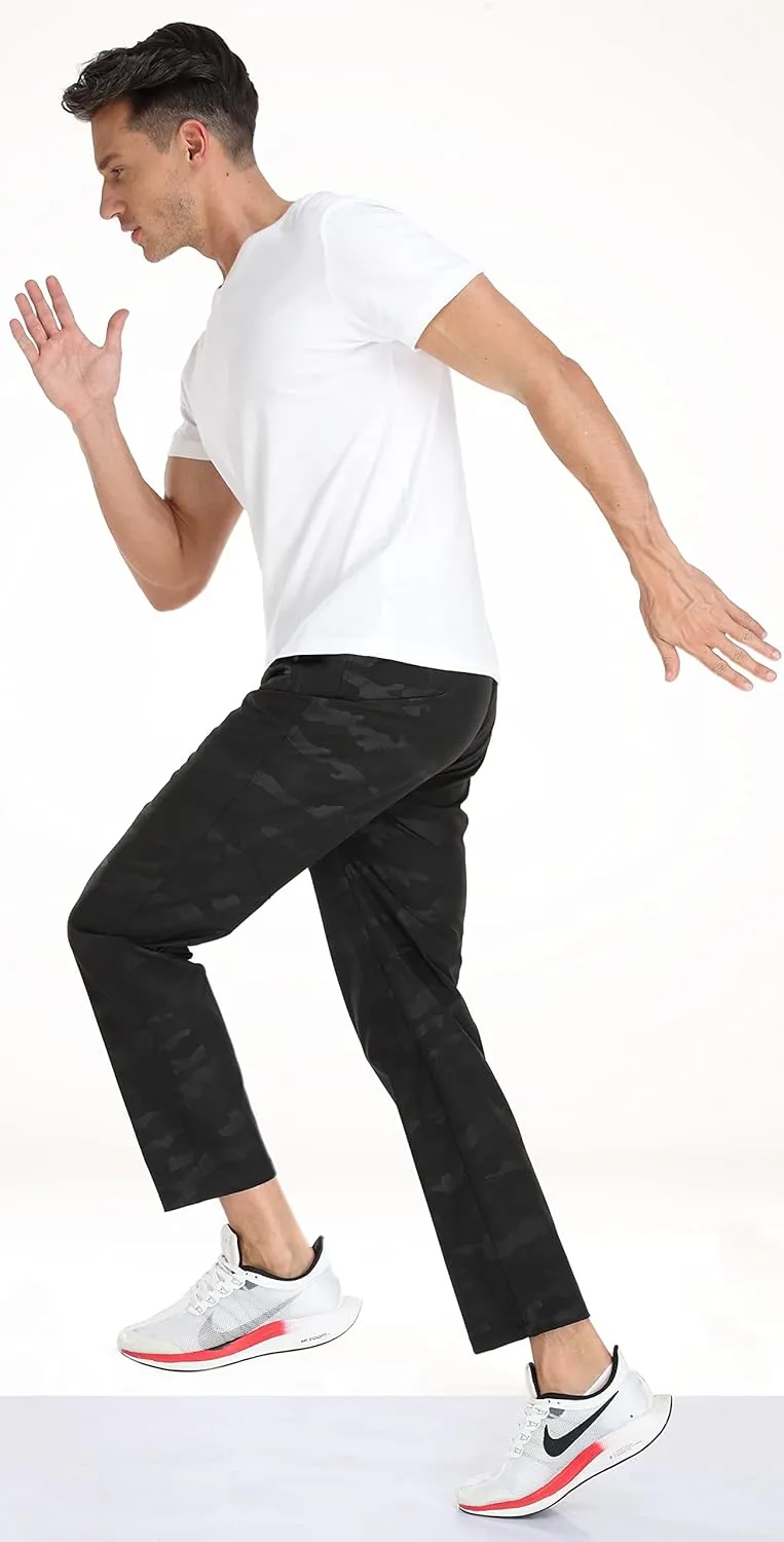 AIRIKE Men's Elastic Waist Hiking Pants Water Resistant Quick-Dry Lightweight Outdoor Sweatpants with Zipper Pockets